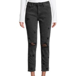 Driftwood Gizelle Black Distressed Star Embroidered Jeans Size 28